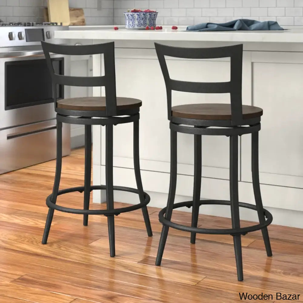 Gianaz Swivel 24’’ Counter And Bar Stool With Metal Frame (Set Of 2)