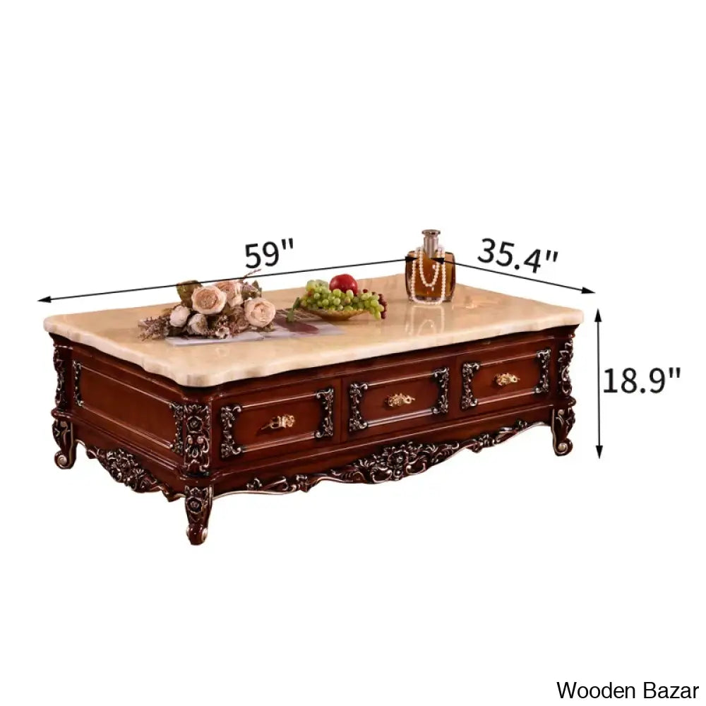 Gigi European Marble Solid Wood Coffee And Center Table