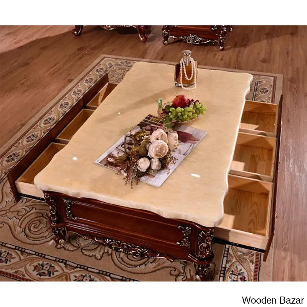 Gigi European Marble Solid Wood Coffee And Center Table