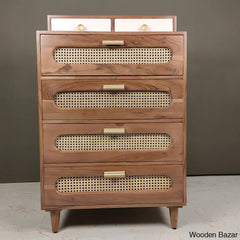 Gilda Elevated Lifestyle Solid Wood Rattan Cane 4 Chest Of Drawers