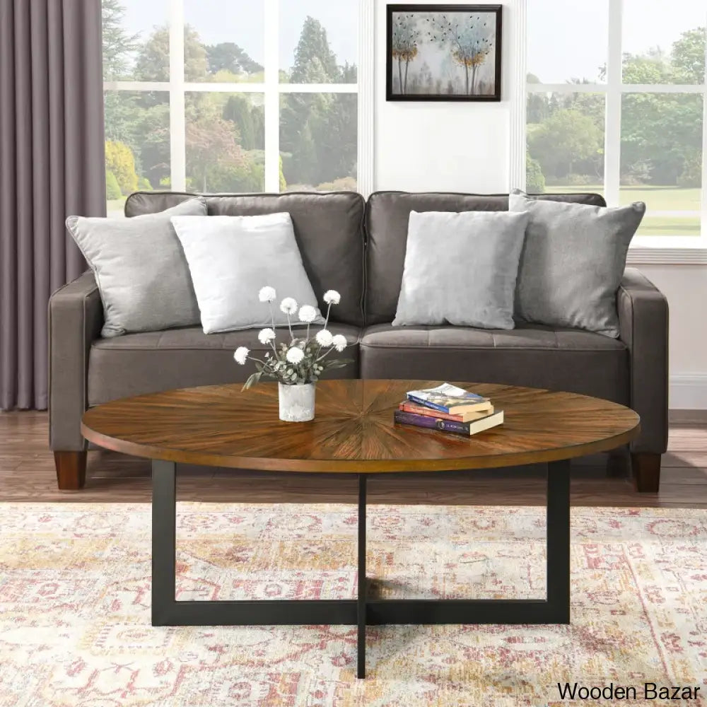 Glidewells Wood Veneer Oval Coffee And Center Table With Metal Legs