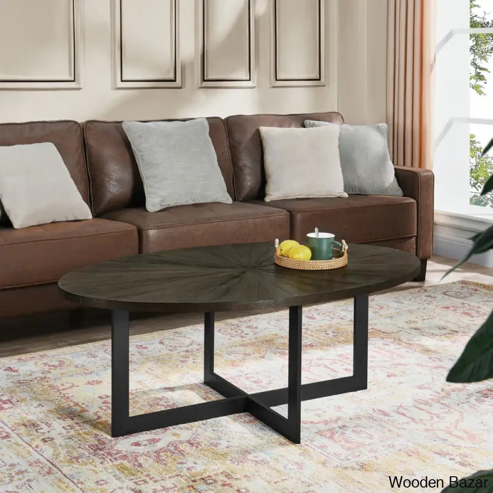 Glidewells Wood Veneer Oval Coffee And Center Table With Metal Legs