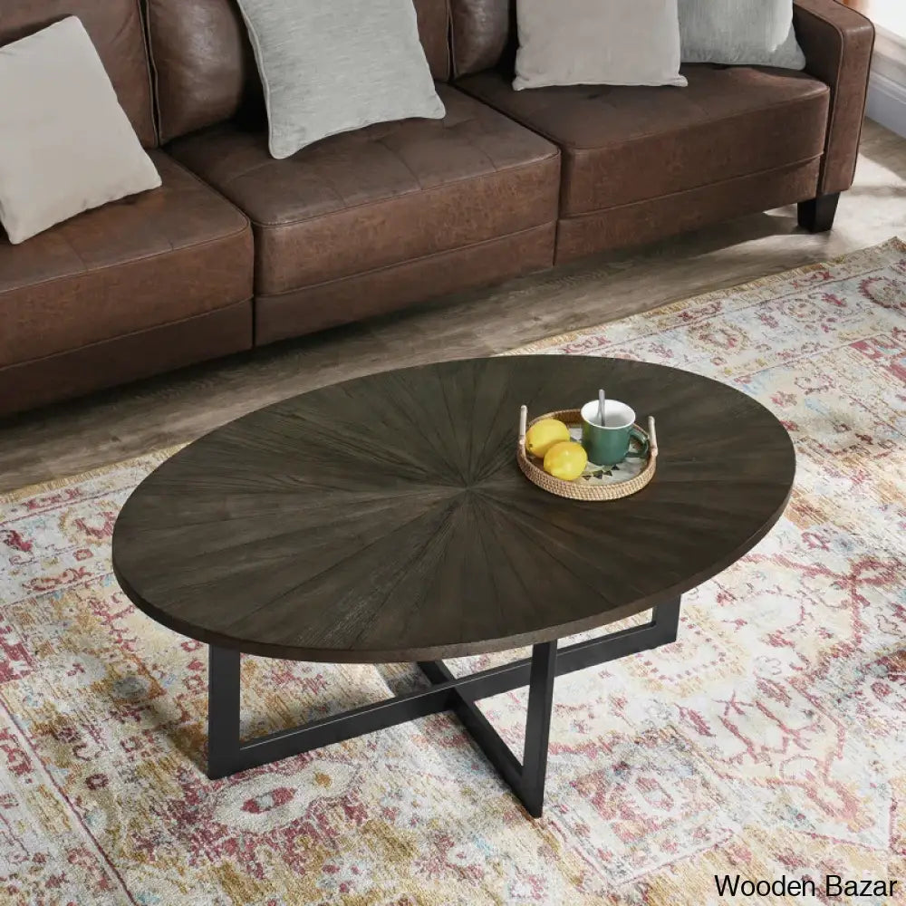 Glidewells Wood Veneer Oval Coffee And Center Table With Metal Legs