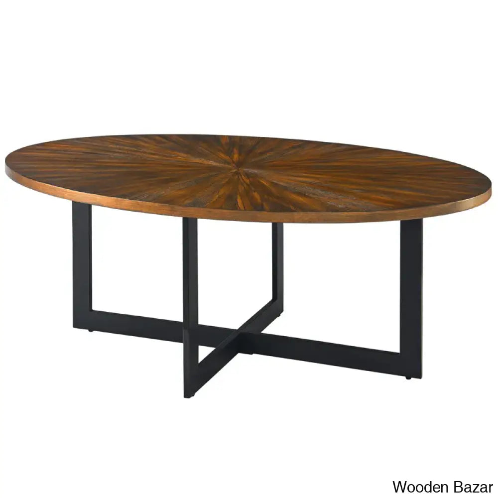 Glidewells Wood Veneer Oval Coffee And Center Table With Metal Legs