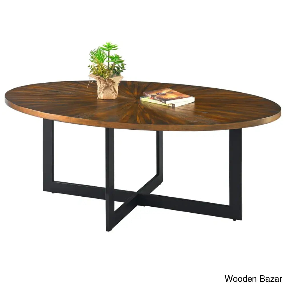 Glidewells Wood Veneer Oval Coffee And Center Table With Metal Legs