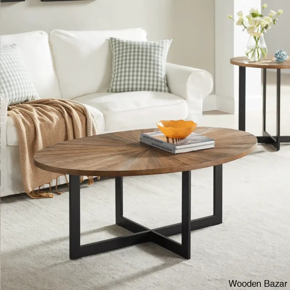 Glidewells Wood Veneer Oval Coffee And Center Table With Metal Legs