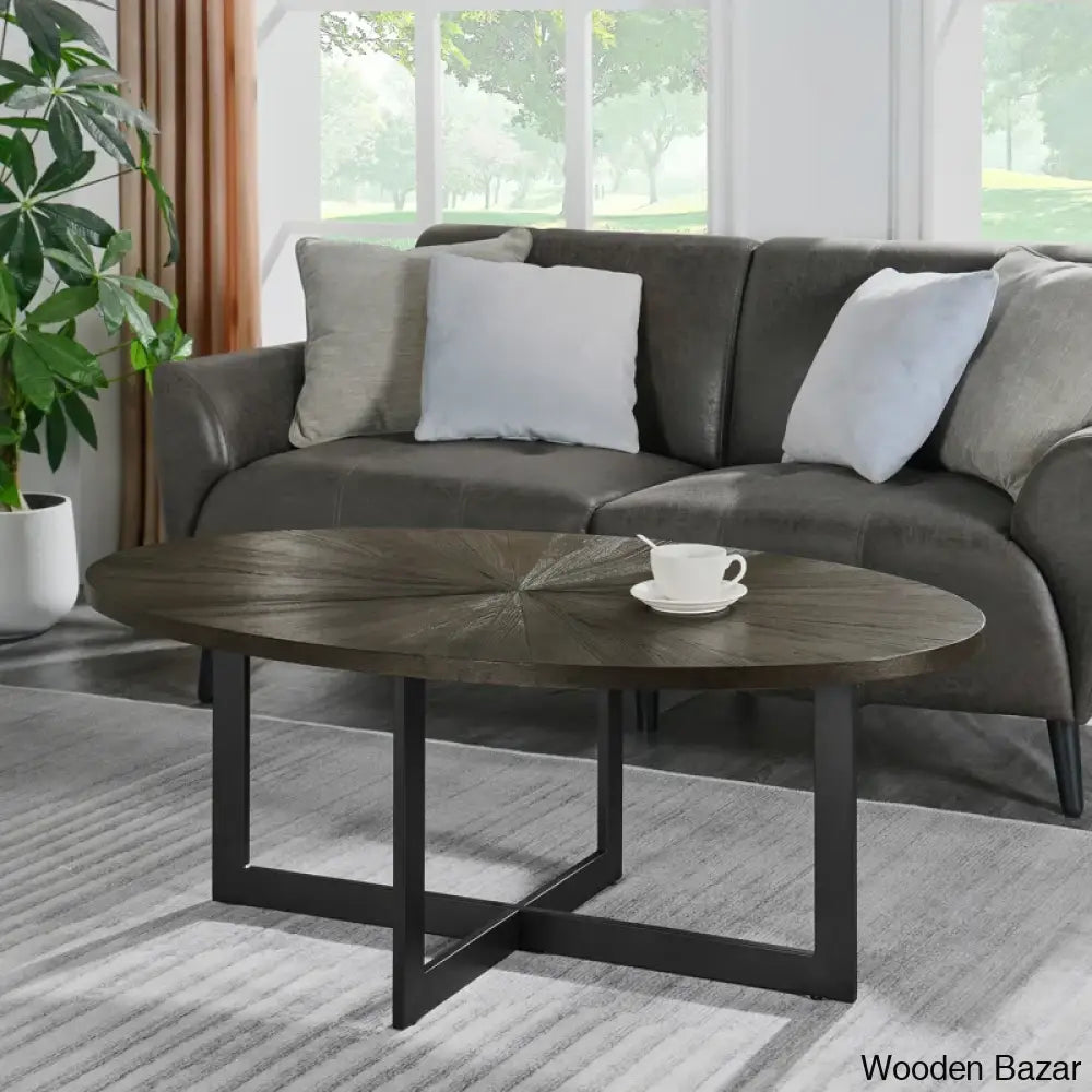 Glidewells Wood Veneer Oval Coffee And Center Table With Metal Legs