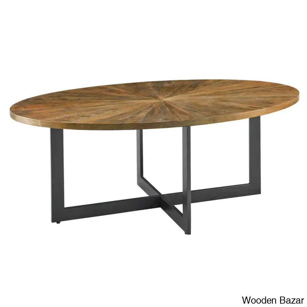 Glidewells Wood Veneer Oval Coffee And Center Table With Metal Legs