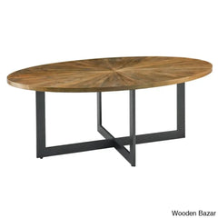 Glidewells Wood Veneer Oval Coffee And Center Table With Metal Legs
