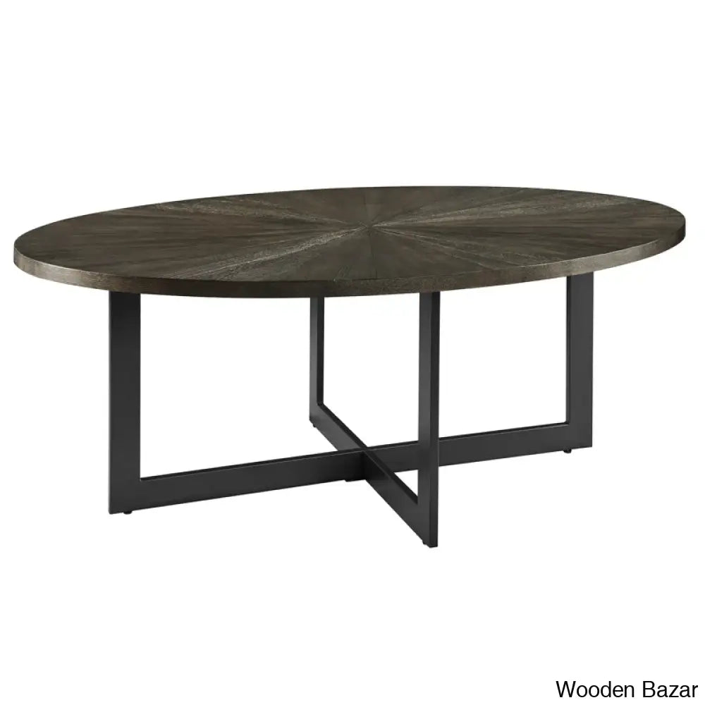 Glidewells Wood Veneer Oval Coffee And Center Table With Metal Legs