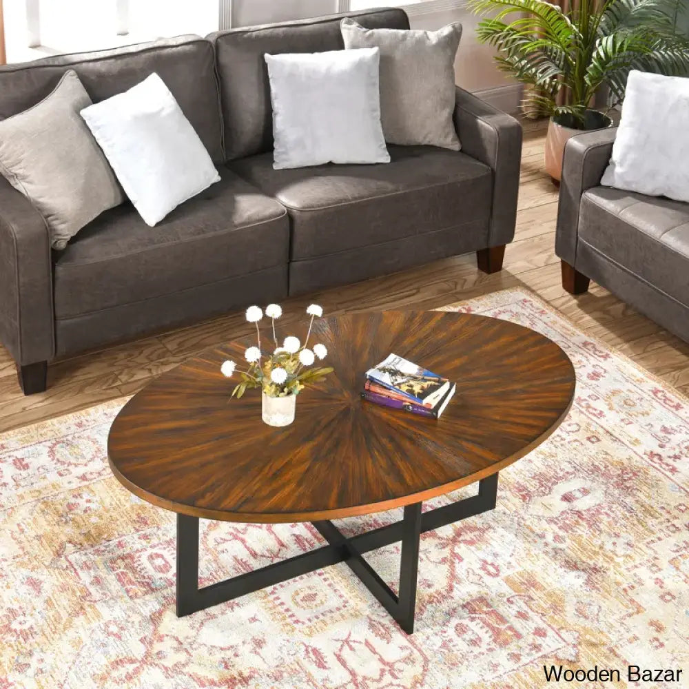 Glidewells Wood Veneer Oval Coffee And Center Table With Metal Legs