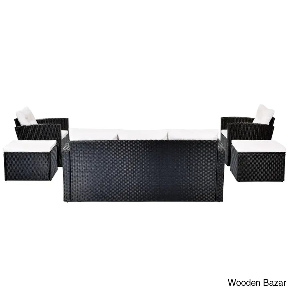 Go 6-Piece Outdoor Patio Set - Black Wicker & Beige Cushions With Sofas Ottomans And Coffee Table