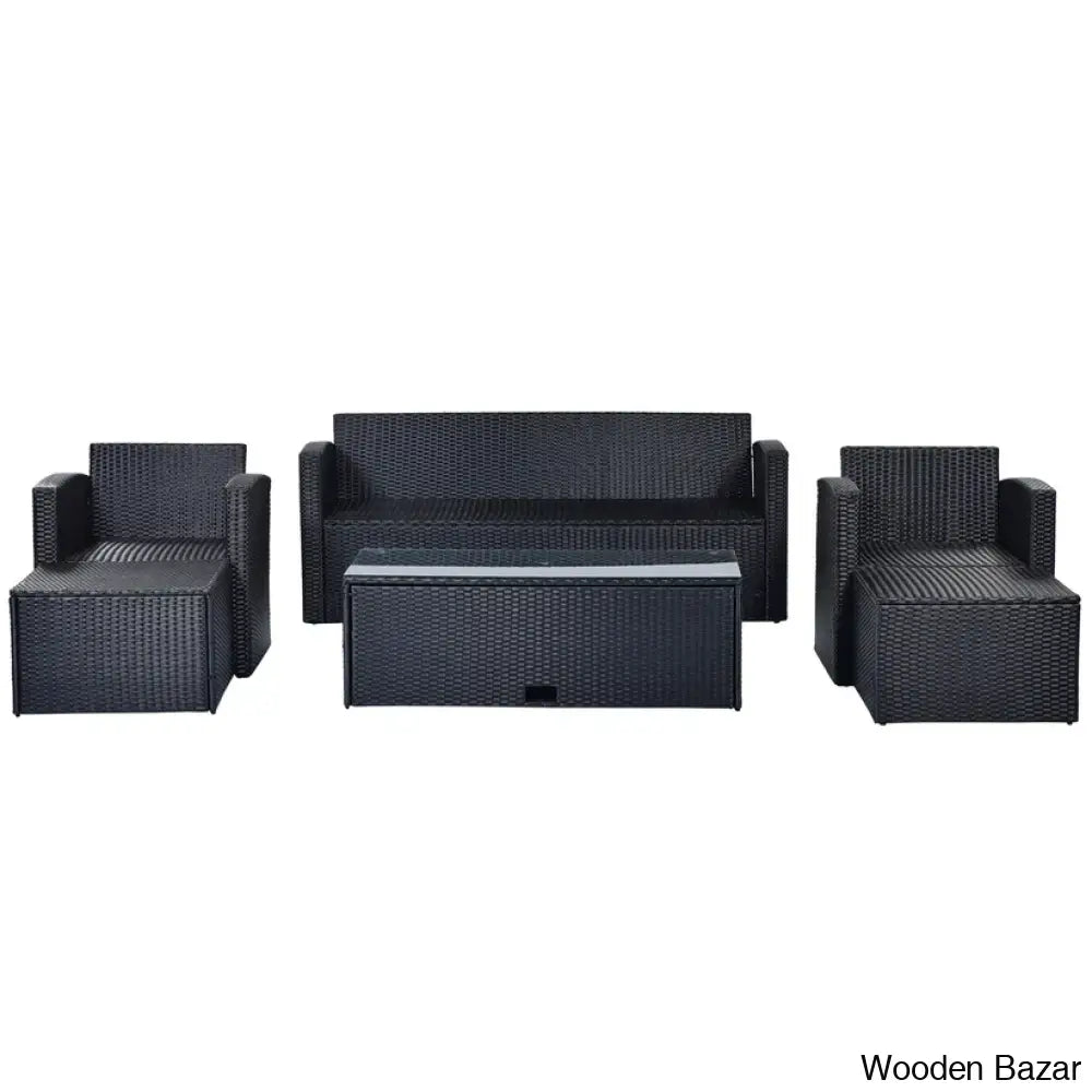 Go 6-Piece Outdoor Patio Set - Black Wicker & Beige Cushions With Sofas Ottomans And Coffee Table