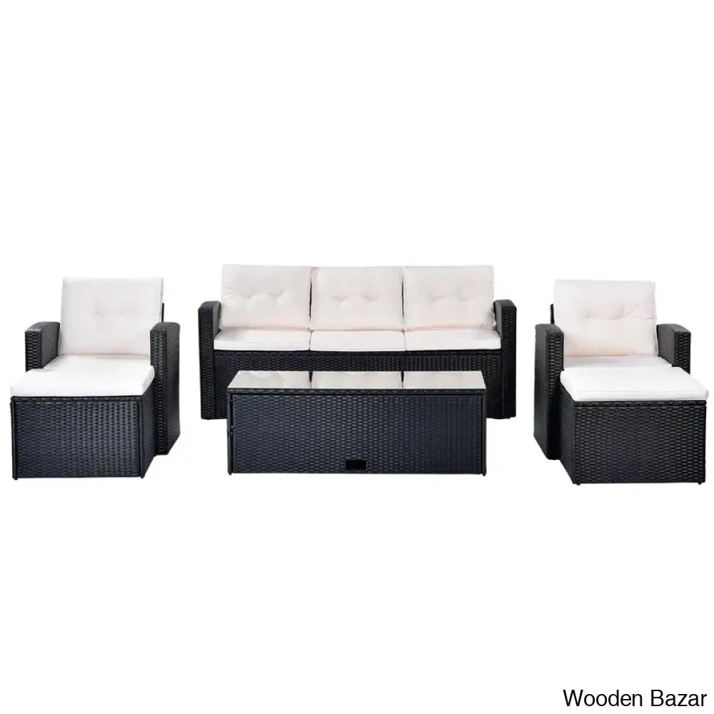 Go 6-Piece Outdoor Patio Set - Black Wicker & Beige Cushions With Sofas Ottomans And Coffee Table