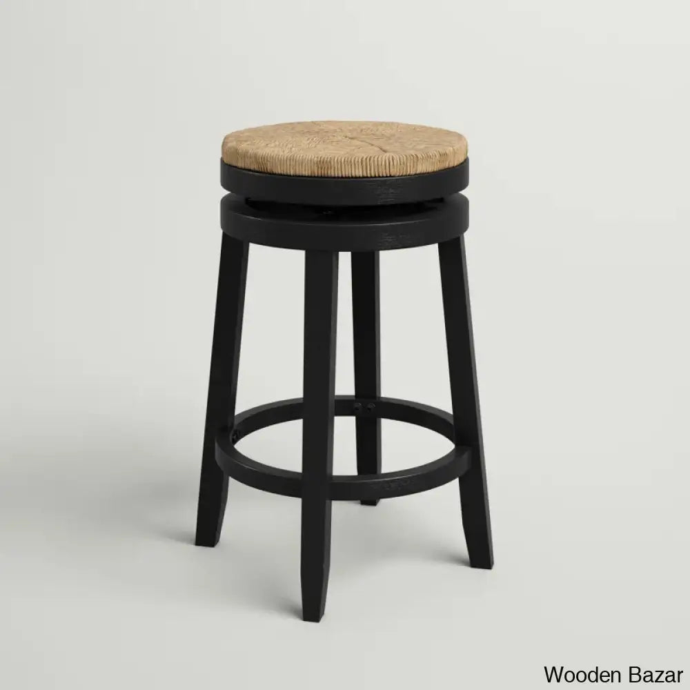 Granvillev Swivel Solid Wood Woven Seat Bar & Counter Stool