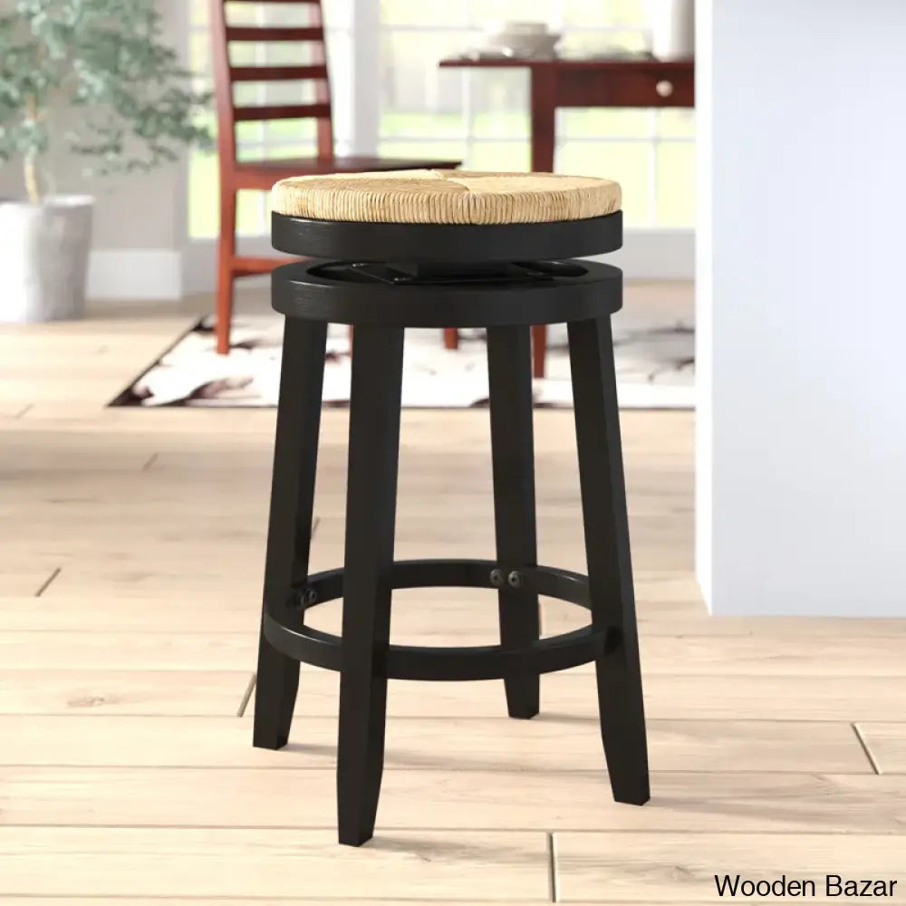 Granvillev Swivel Solid Wood Woven Seat Bar & Counter Stool