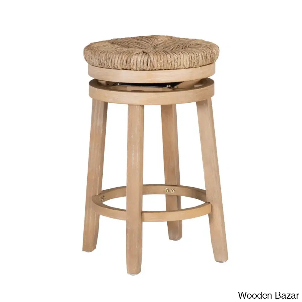 Granvillev Swivel Solid Wood Woven Seat Bar & Counter Stool