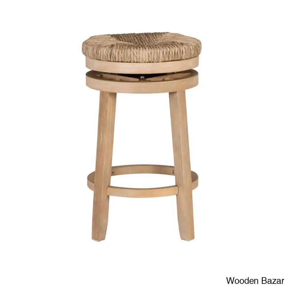 Granvillev Swivel Solid Wood Woven Seat Bar & Counter Stool