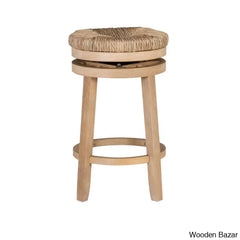 Granvillev Swivel Solid Wood Woven Seat Bar & Counter Stool