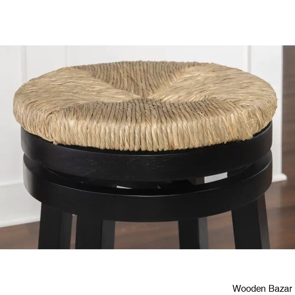 Granvillev Swivel Solid Wood Woven Seat Bar & Counter Stool