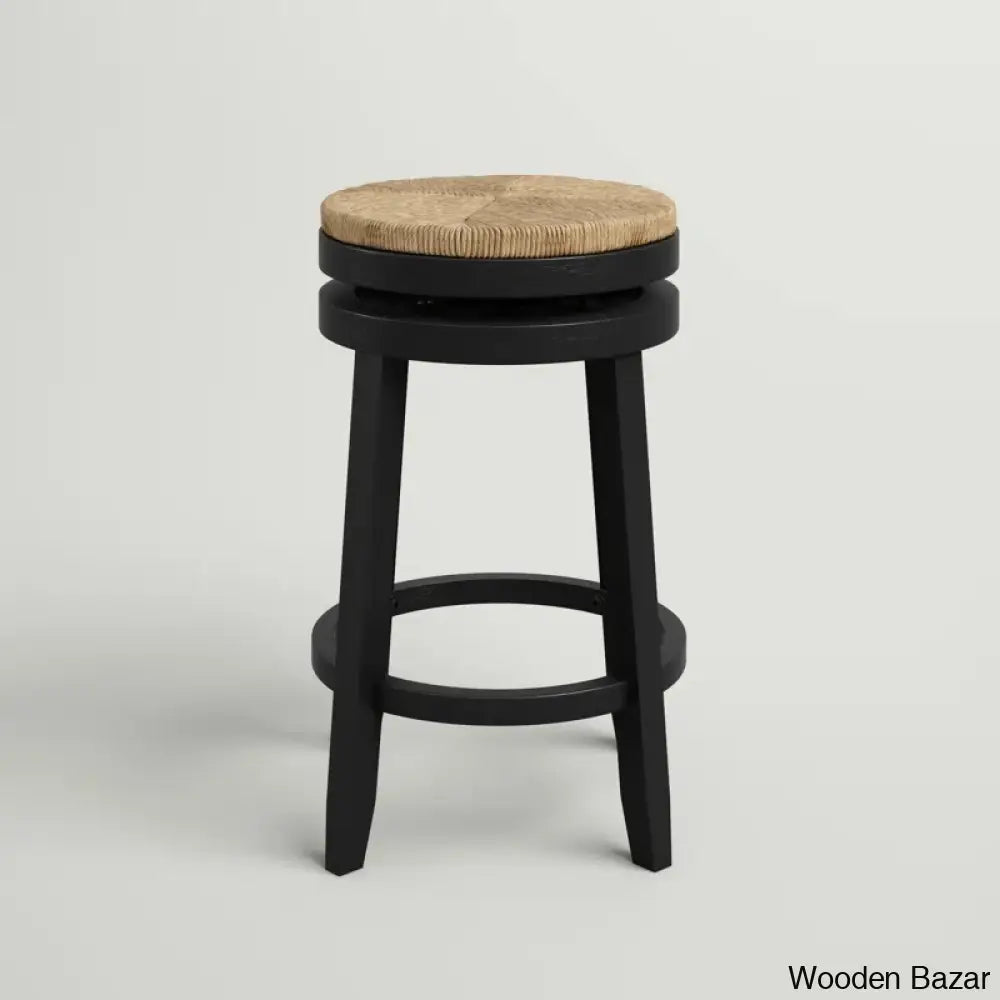 Granvillev Swivel Solid Wood Woven Seat Bar & Counter Stool