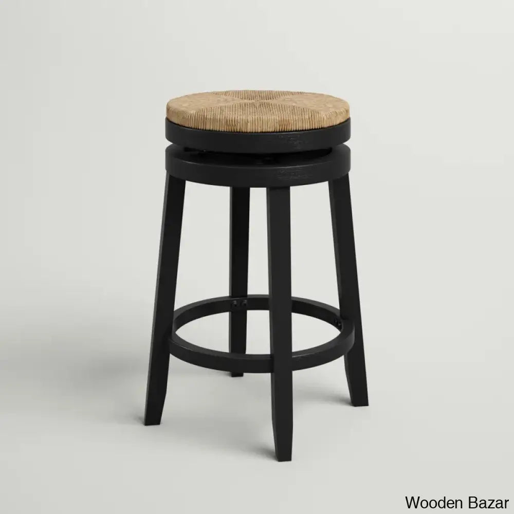 Granvillev Swivel Solid Wood Woven Seat Bar & Counter Stool