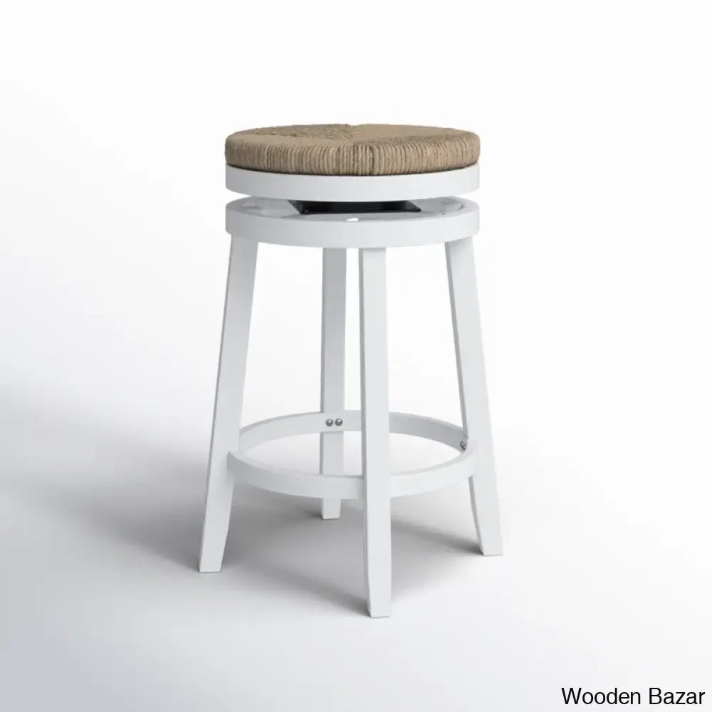 Granvillev Swivel Solid Wood Woven Seat Bar & Counter Stool