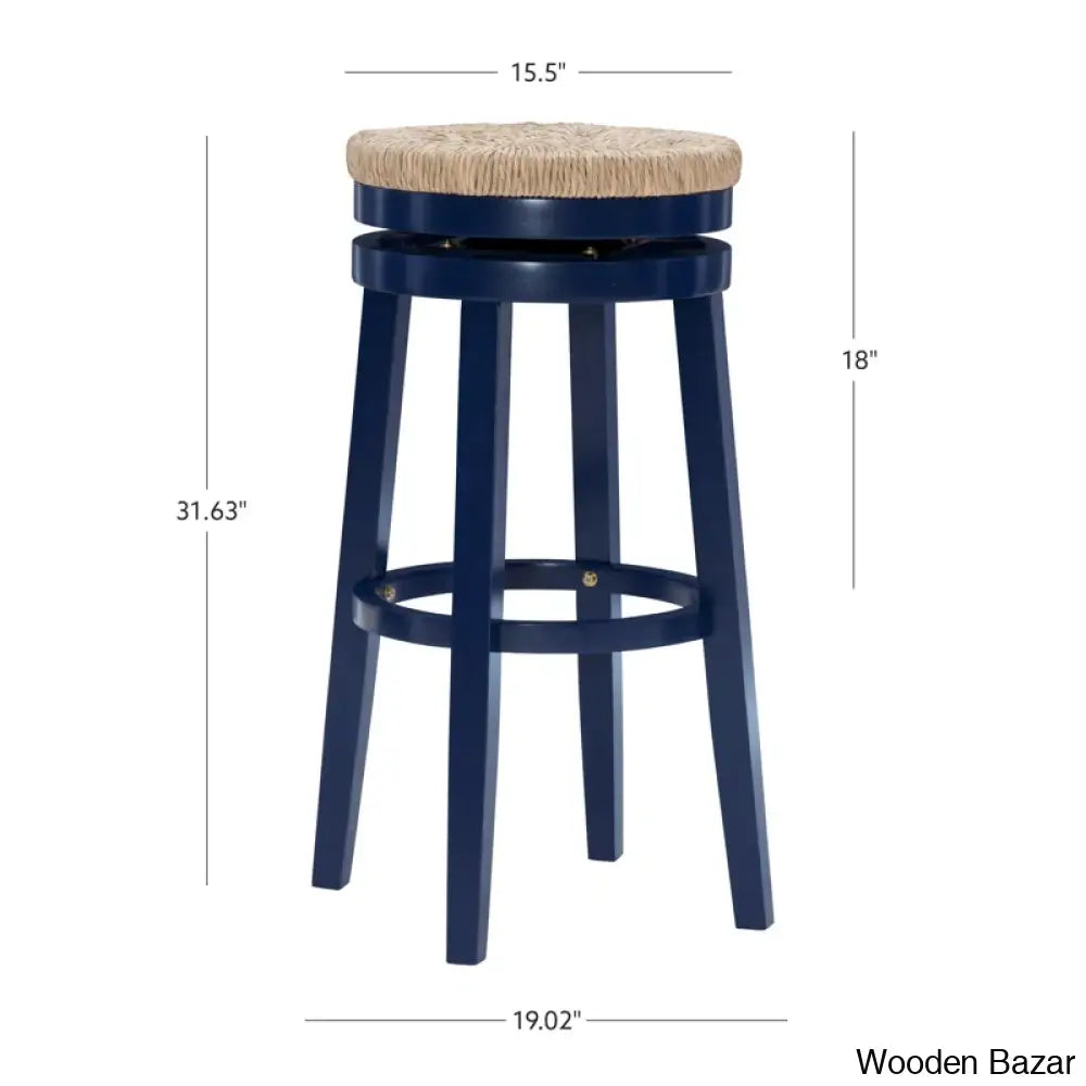 Granvillev Swivel Solid Wood Woven Seat Bar & Counter Stool