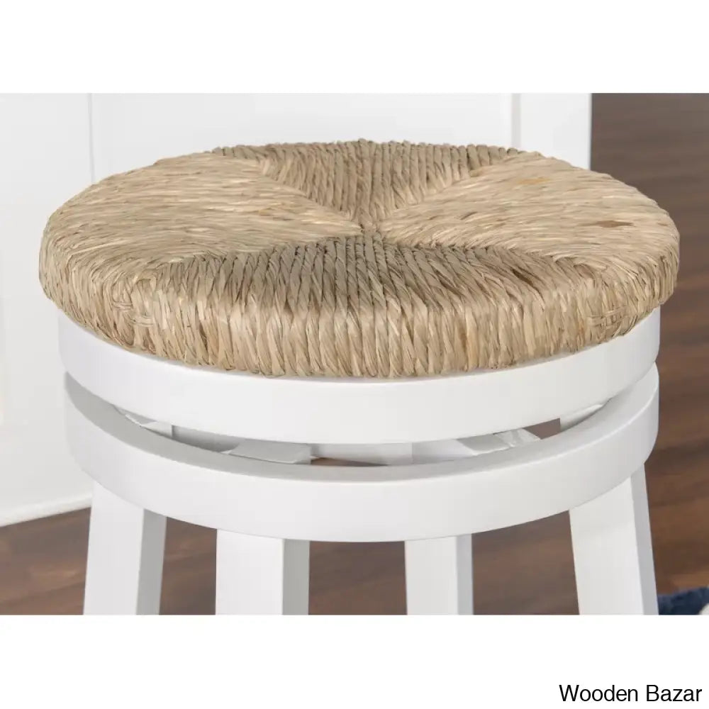 Granvillev Swivel Solid Wood Woven Seat Bar & Counter Stool