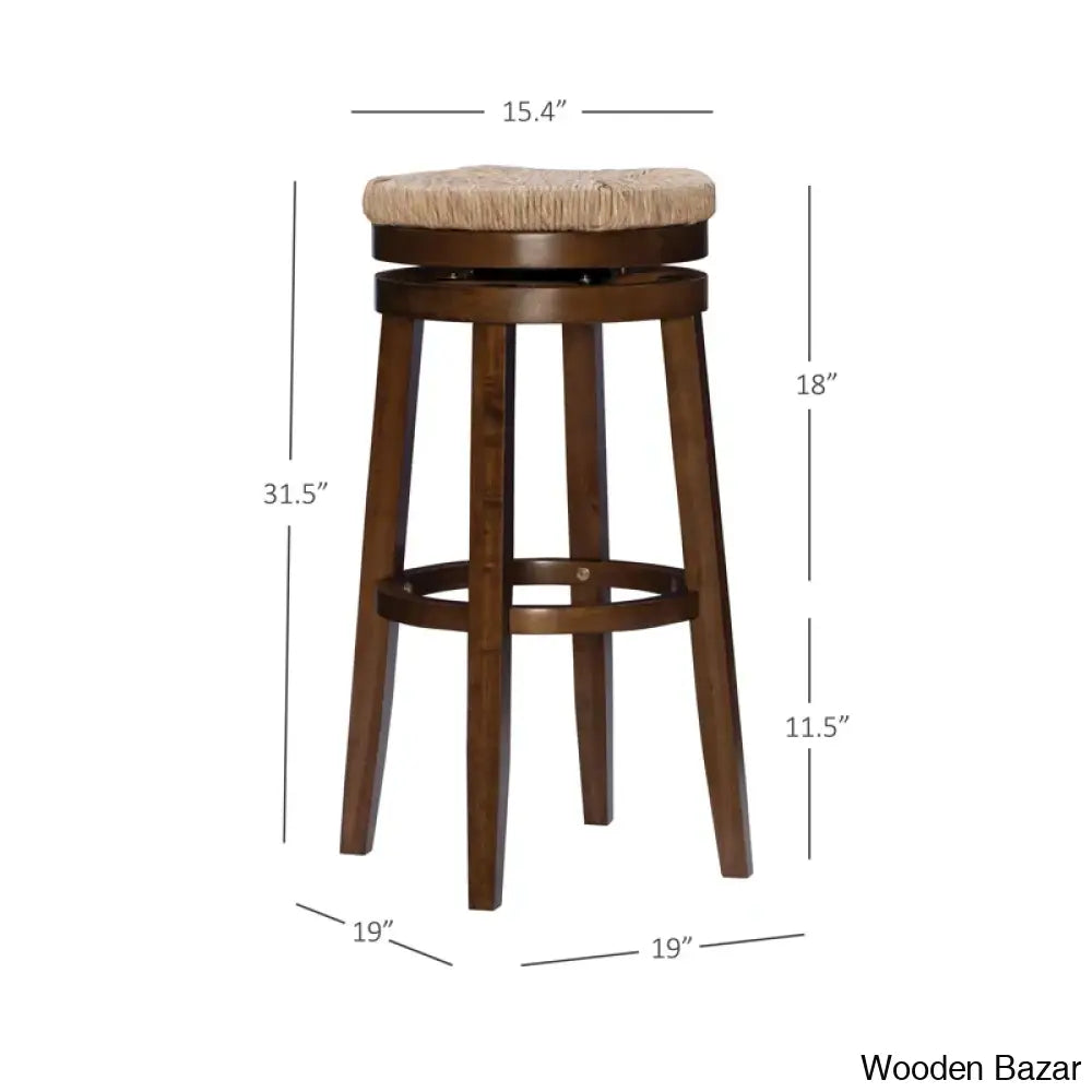 Granvillev Swivel Solid Wood Woven Seat Bar & Counter Stool