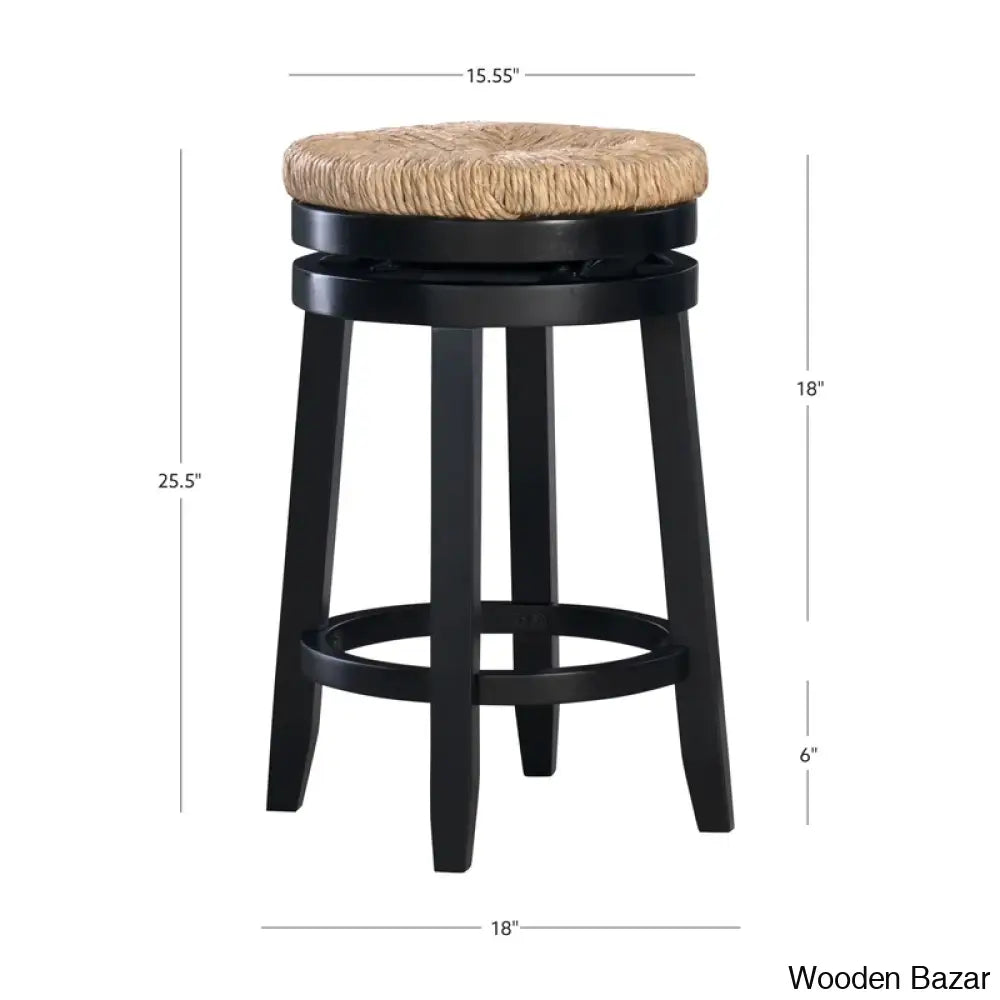 Granvillev Swivel Solid Wood Woven Seat Bar & Counter Stool