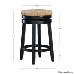 Granvillev Swivel Solid Wood Woven Seat Bar & Counter Stool