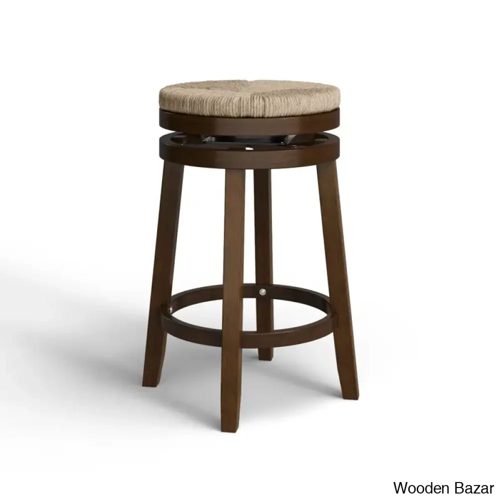 Granvillev Swivel Solid Wood Woven Seat Bar & Counter Stool