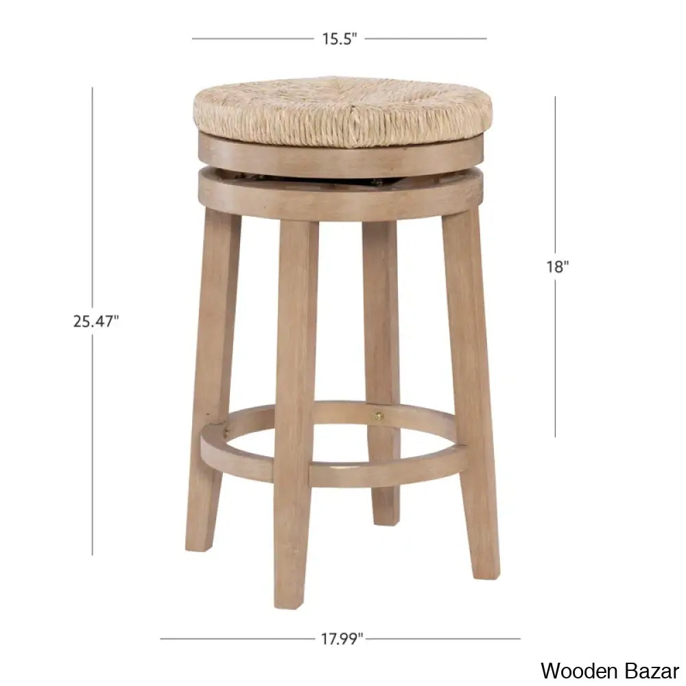 Granvillev Swivel Solid Wood Woven Seat Bar & Counter Stool