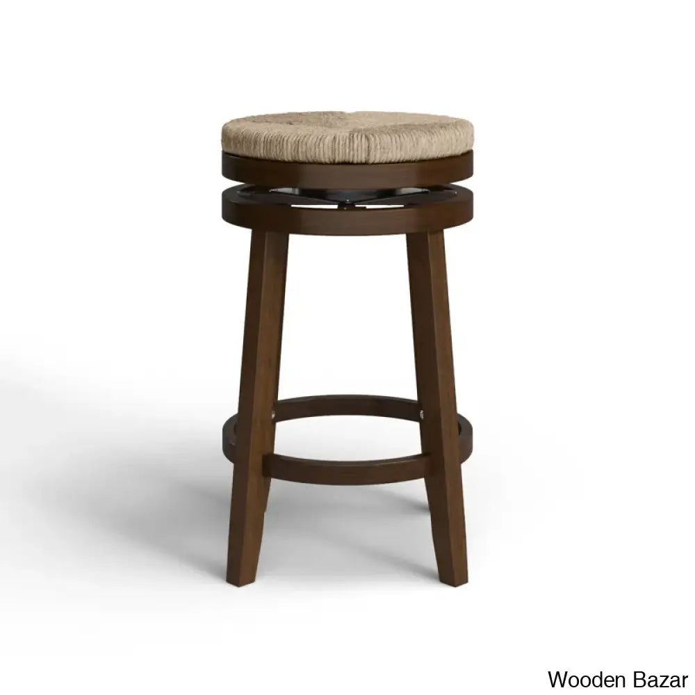 Granvillev Swivel Solid Wood Woven Seat Bar & Counter Stool