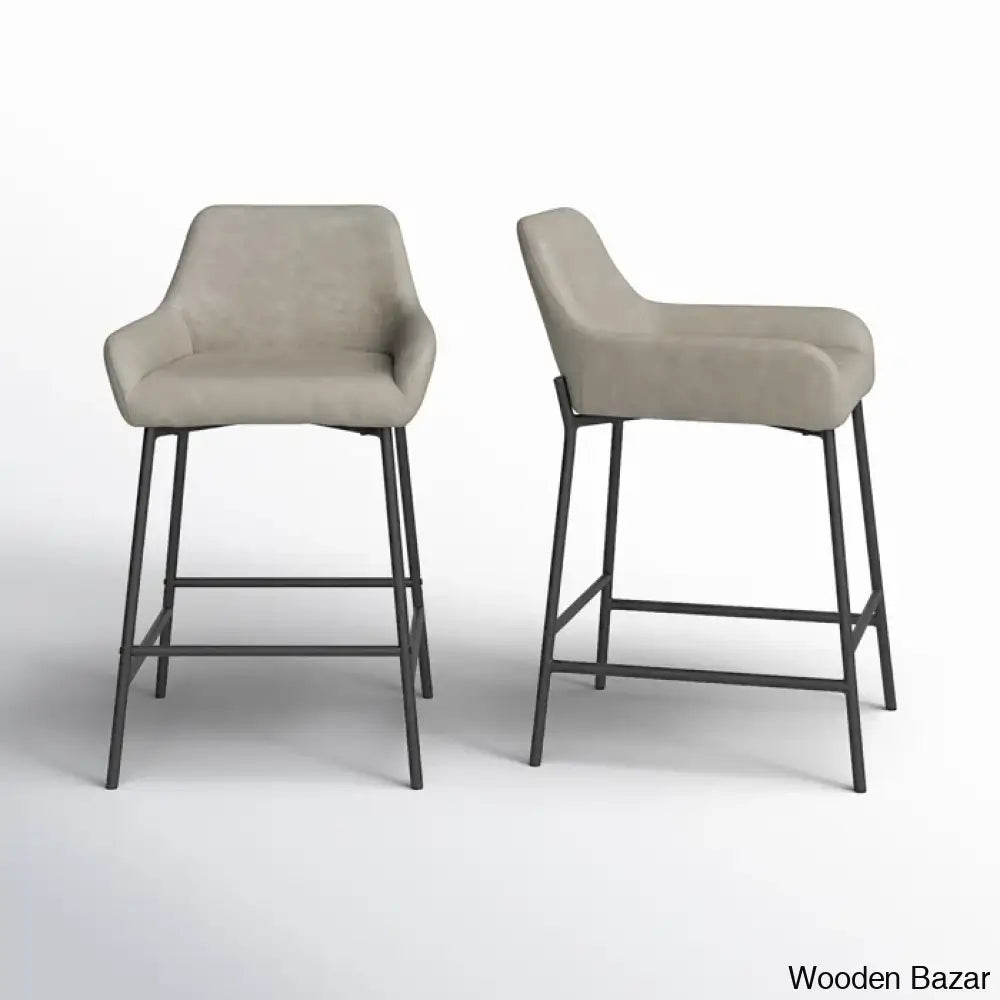 Greelys Swivel Upholstered 24.75’’ Counter And Bar Stool With Metal Frame (Set Of 2) Gray