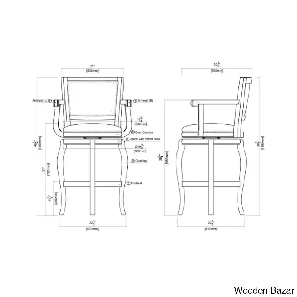 Greero Swivel Counter And Bar Stool Set Of 2- Wooden Bazar