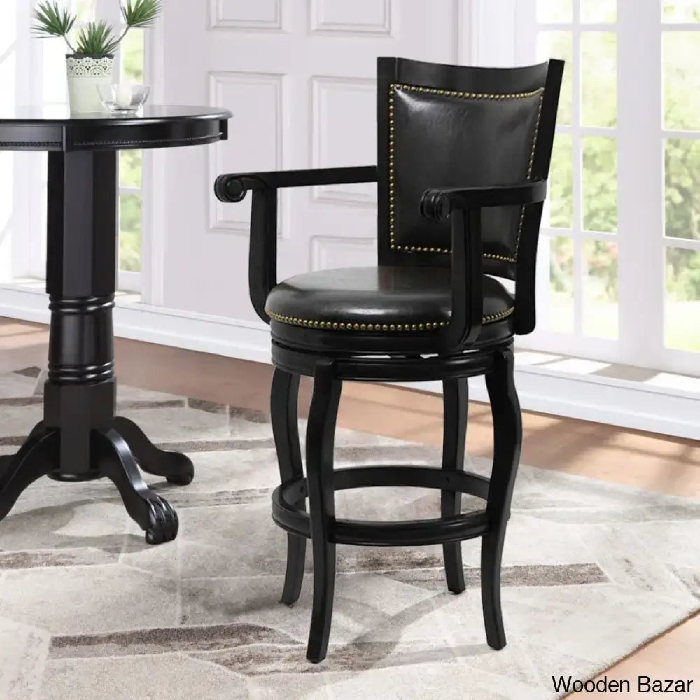 Greero Swivel Counter And Bar Stool Set Of 2- Wooden Bazar Black /