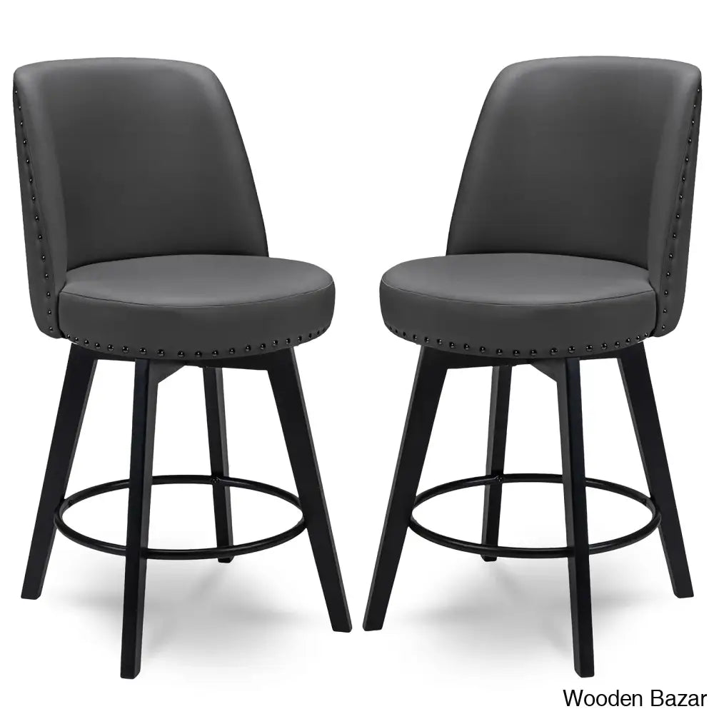 Griggstownz Swivel Upholstered 26’’ Counter Stool (Set Of 2) Dark Gray