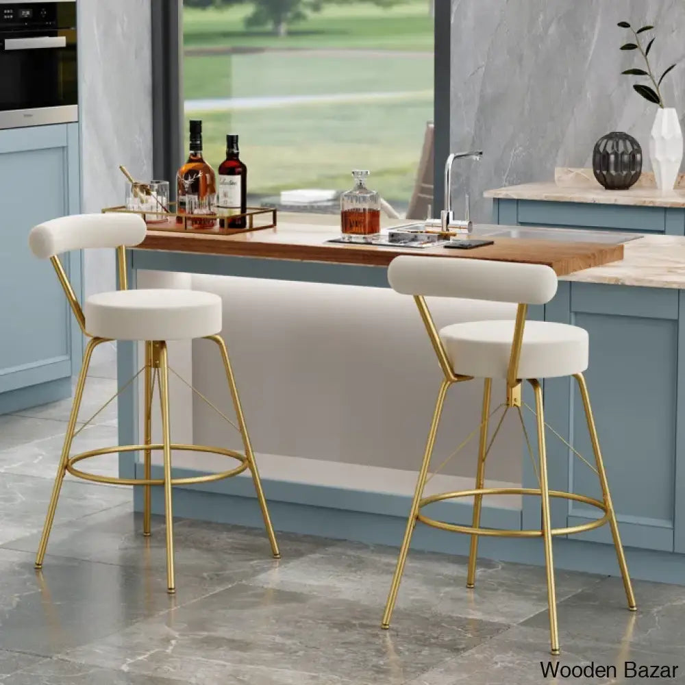 Grotoni Swivel Upholstered Counter and bar Stool with Metal Frame (Set of 2) Ivory Counter Stool (26