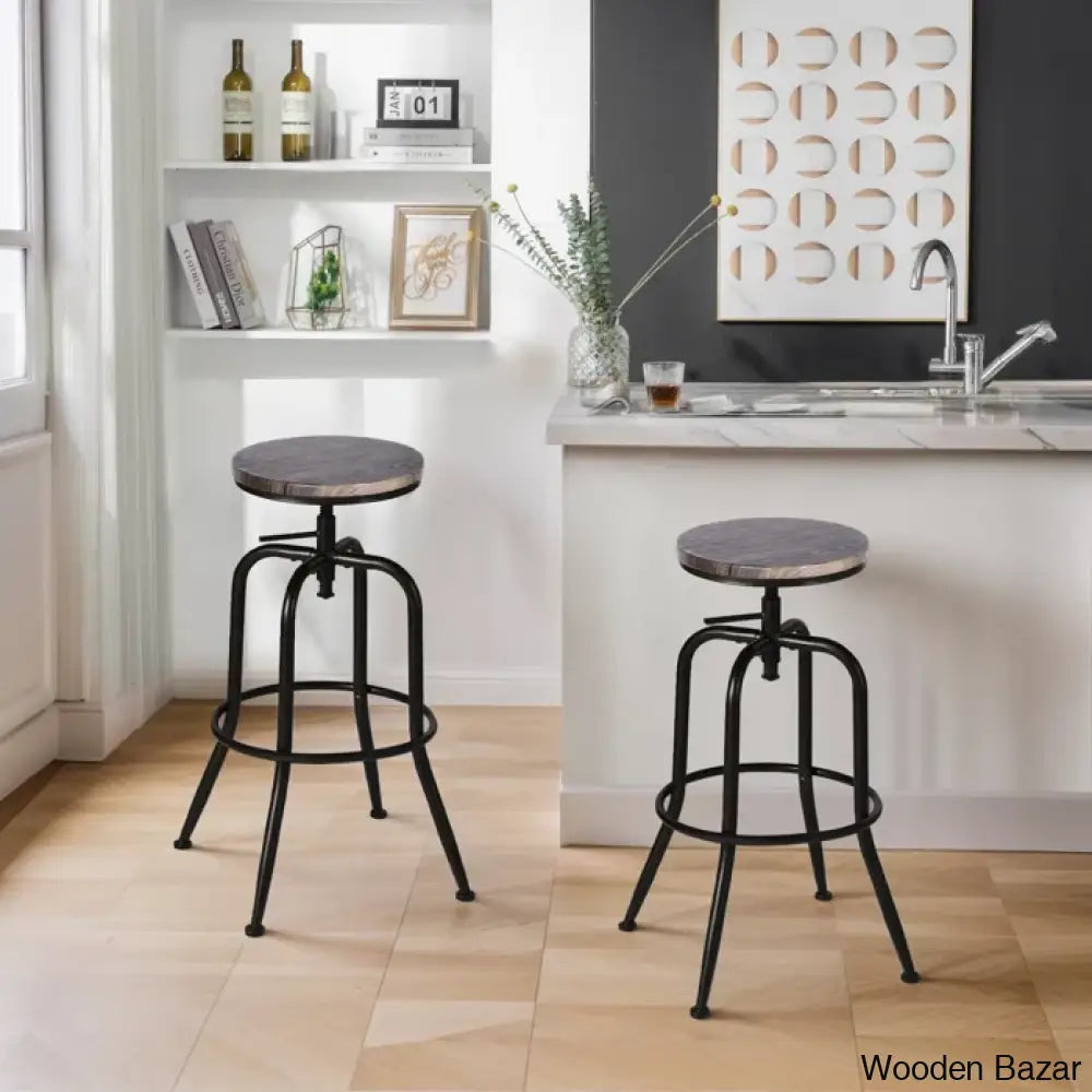 Grundys Swivel Lifting Height Counter And Bar Stools For Kitchen Island With Metal Frame (Set Of 2)