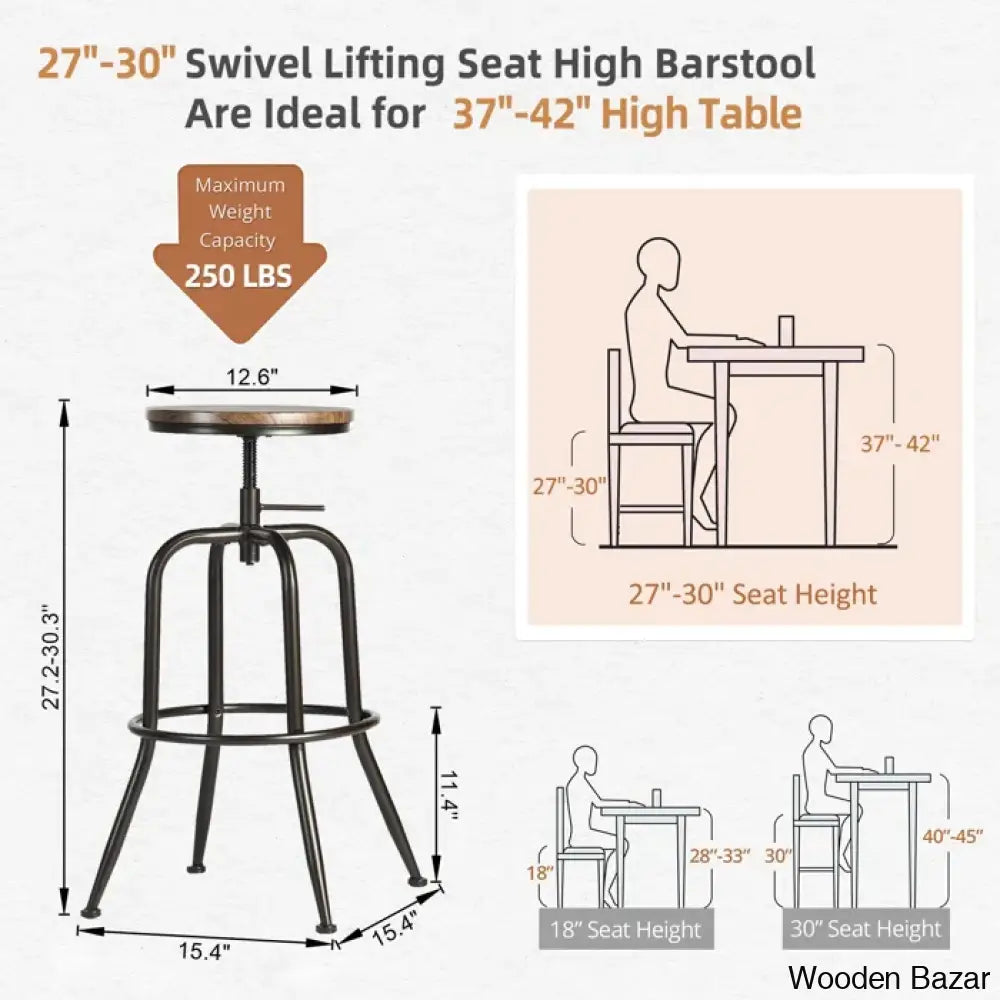 Grundys Swivel Lifting Height Counter And Bar Stools For Kitchen Island With Metal Frame (Set Of 2)