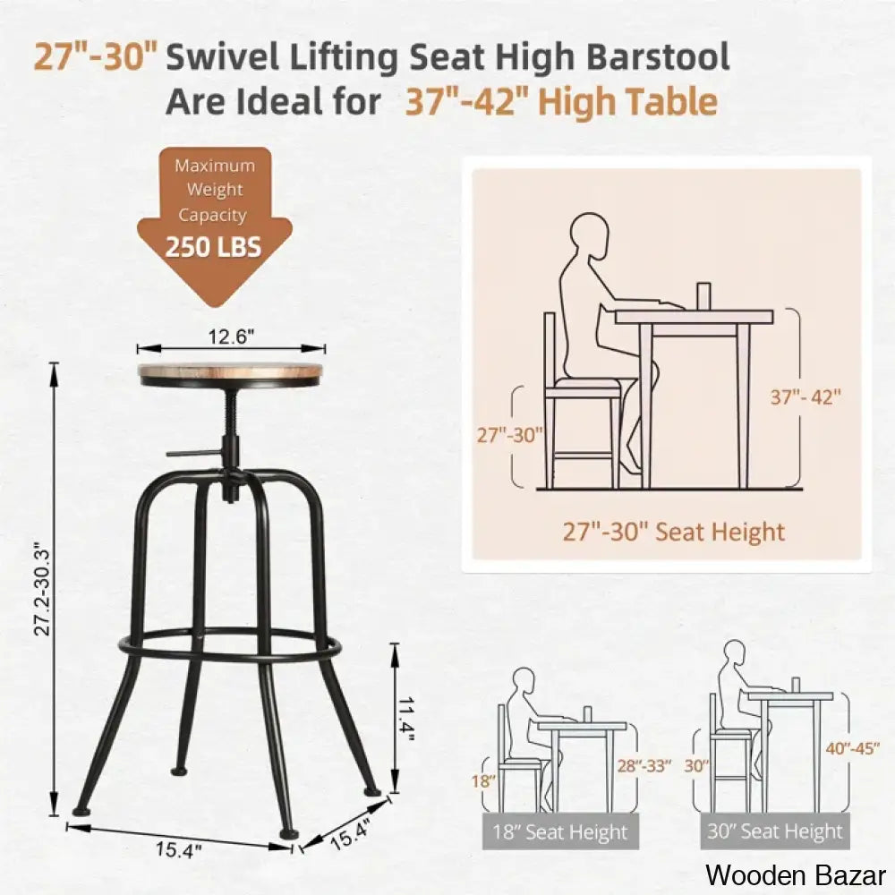 Grundys Swivel Lifting Height Counter And Bar Stools For Kitchen Island With Metal Frame (Set Of 2)