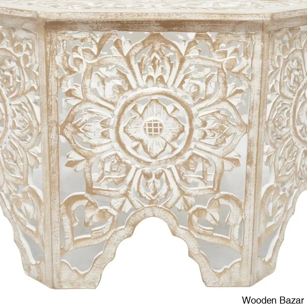 Guillermo Wood Intricately Made Carved Floral Coffee And Center Table W/ Hollow Interior