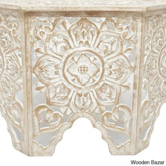 Guillermo Wood Intricately Made Carved Floral Coffee And Center Table W/ Hollow Interior