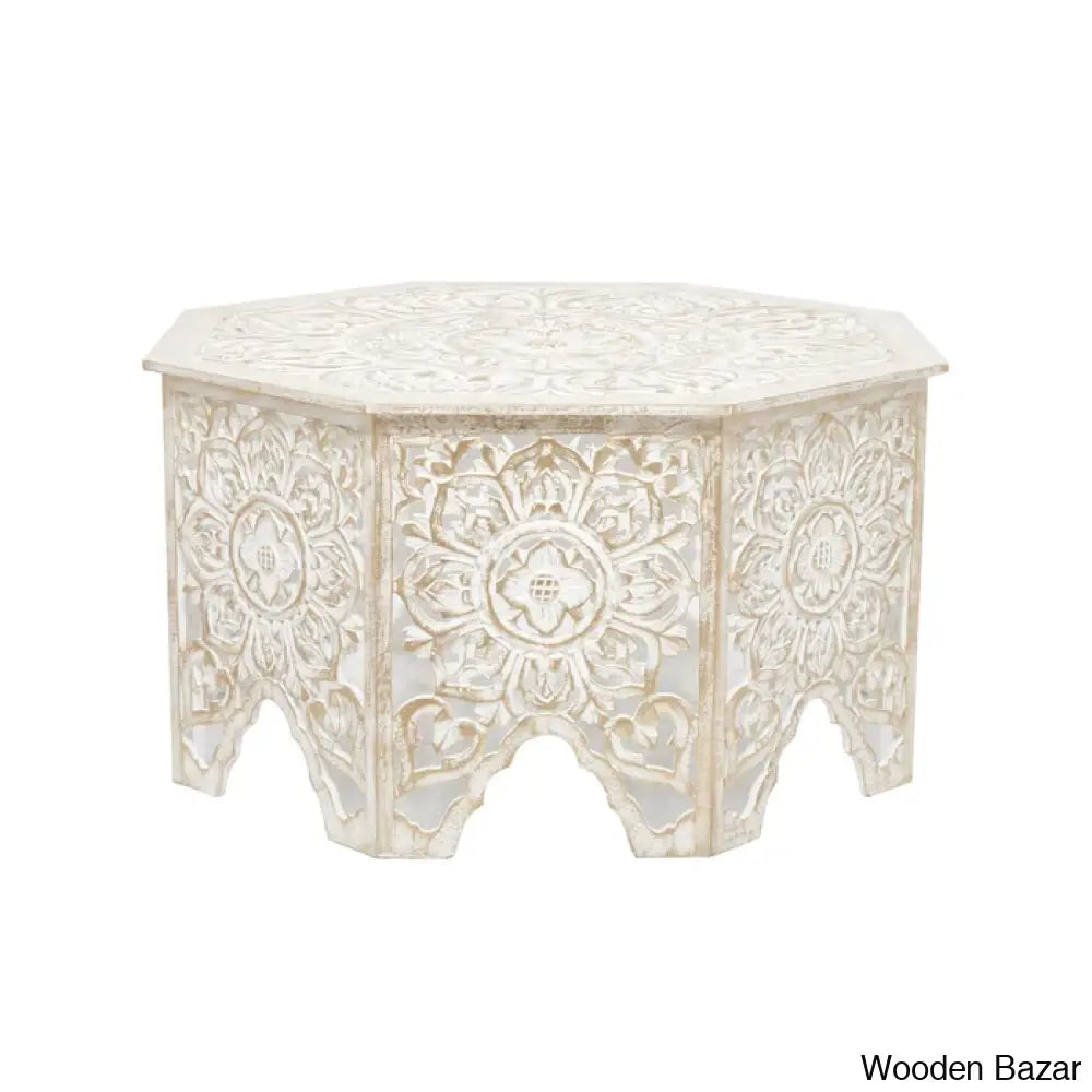 Guillermo Wood Intricately Made Carved Floral Coffee And Center Table W/ Hollow Interior