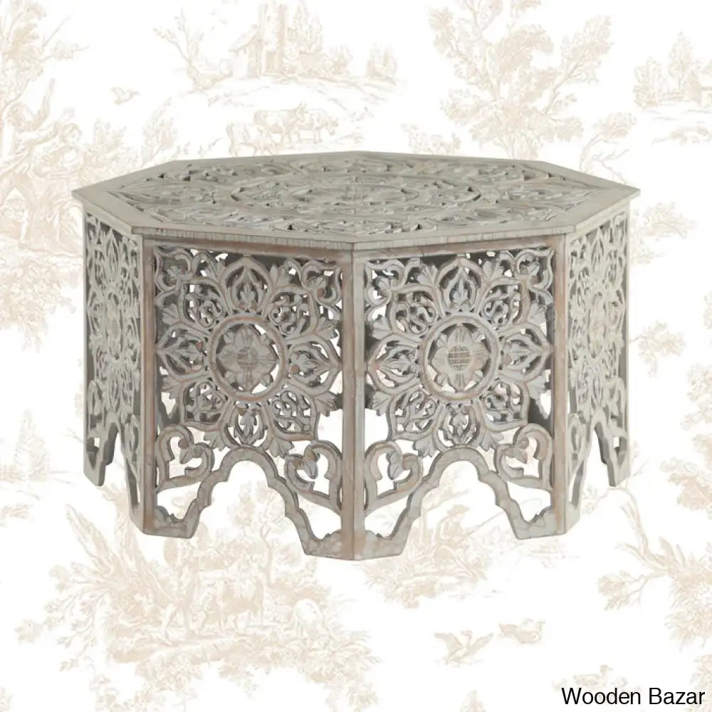 Guillermo Wood Intricately Made Carved Floral Coffee And Center Table W/ Hollow Interior