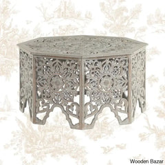 Guillermo Wood Intricately Made Carved Floral Coffee And Center Table W/ Hollow Interior