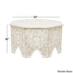 Guillermo Wood Intricately Made Carved Floral Coffee And Center Table W/ Hollow Interior