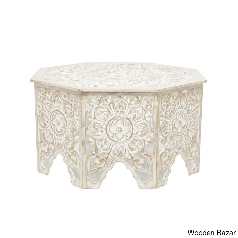 Guillermo Wood Intricately Made Carved Floral Coffee And Center Table W/ Hollow Interior